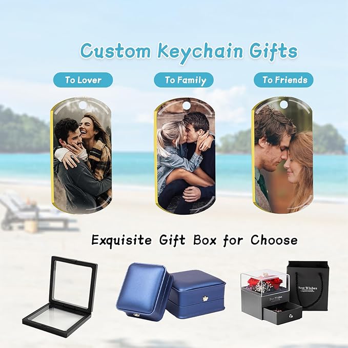 RSQGT Personalized Custom Keychain with Picture - Double Sided Engraving Photo Text Customized Key Chains for Men Boyfriend