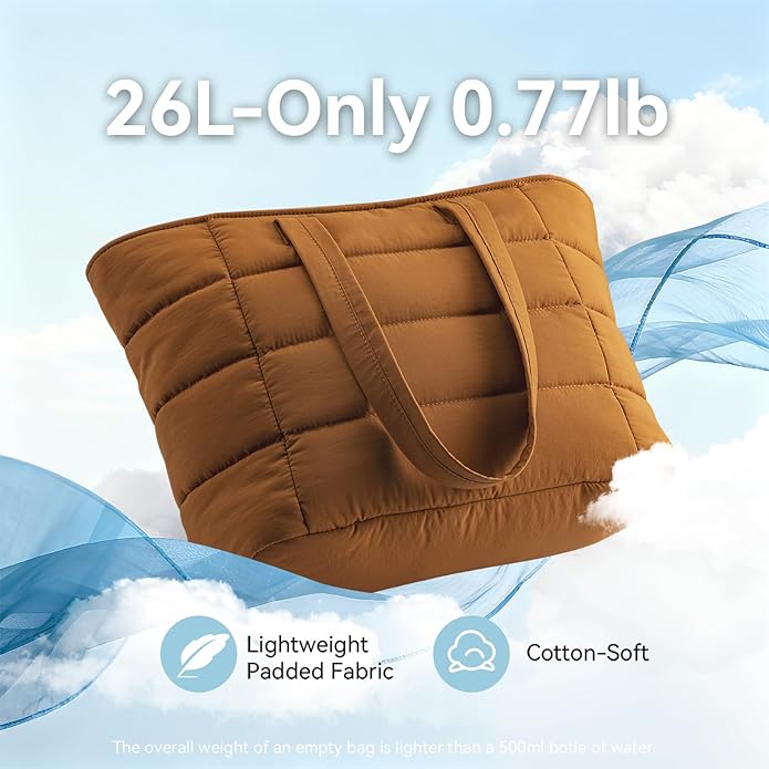 Puffer Tote Bag for Women, Lightweight Puffy Shoulder Bag with Handbag for Travel, Work, Gym, Laptop Bag for Nurse Teacher