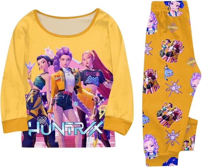 Girls 2 Piece K Pop Singer Outfits Cute Cartoon Graphic Shirts and Pants Casual Tracksuit Fashion Clothing Sets