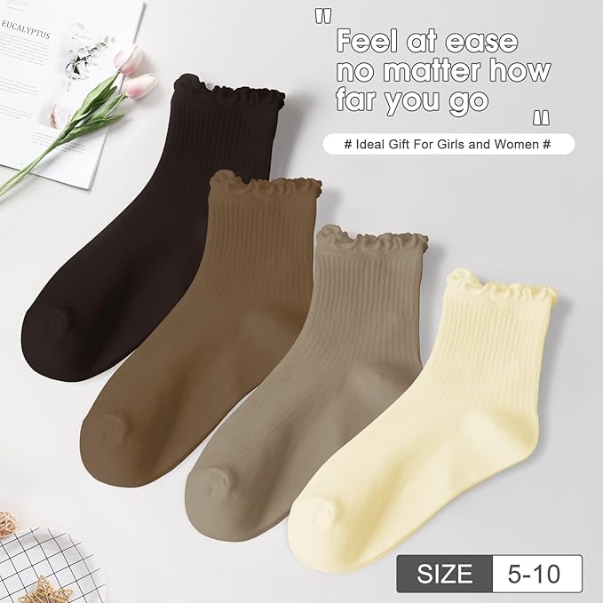 ANDERE ARTE Womens Ruffle Ankle Socks Cute Lettuce Edge Crew Socks for Women