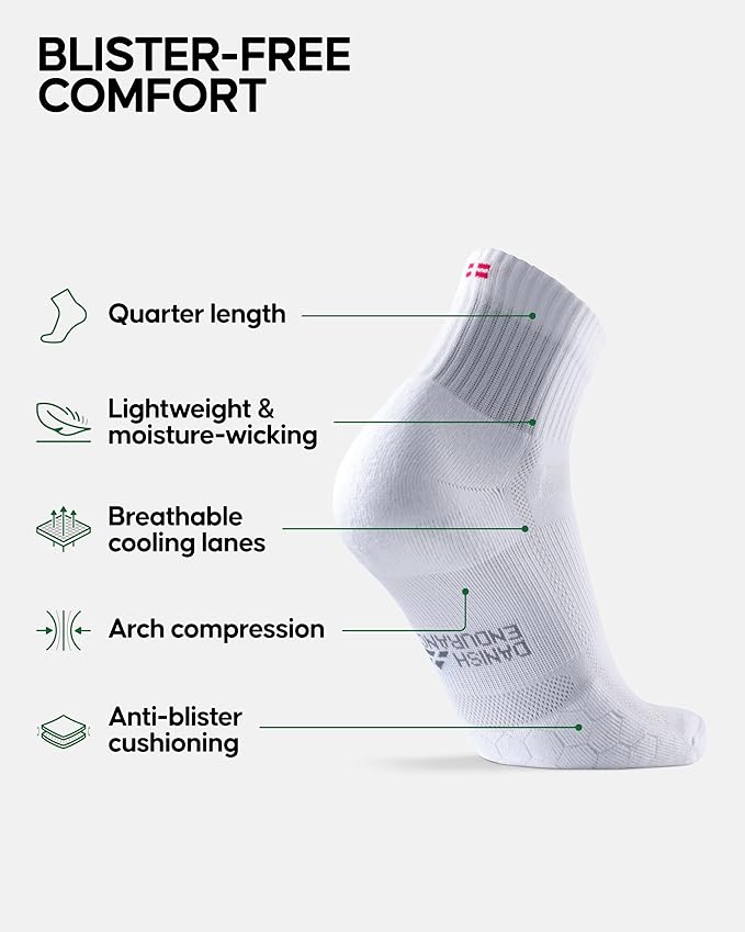 DANISH ENDURANCE Ultra-Comfort Quarter Running Socks, Performance Socks, Men & Women - 3 or 5 Pack