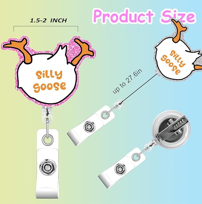 Silly Goose Badge Reel Retractable Funny Cute Badge Holder with beadable Badge reels ID Clip Name Tag Card Tag Card Badge Clip Acrylic Accessories Gifts Nurse