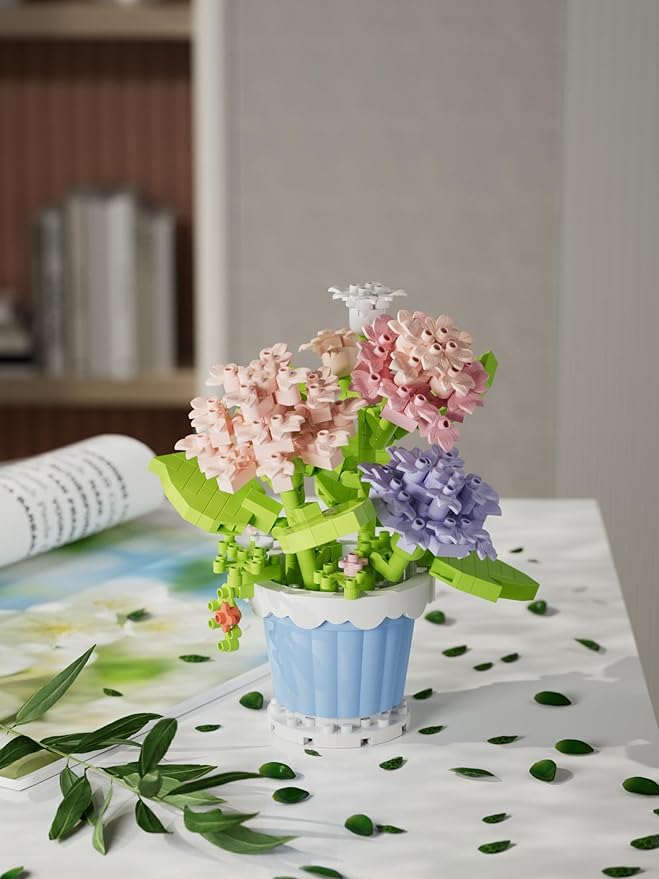 Jollcnoia Carnation Mini Flower Potted Bonsai Building Toy Blocks Particle Flower Botanical