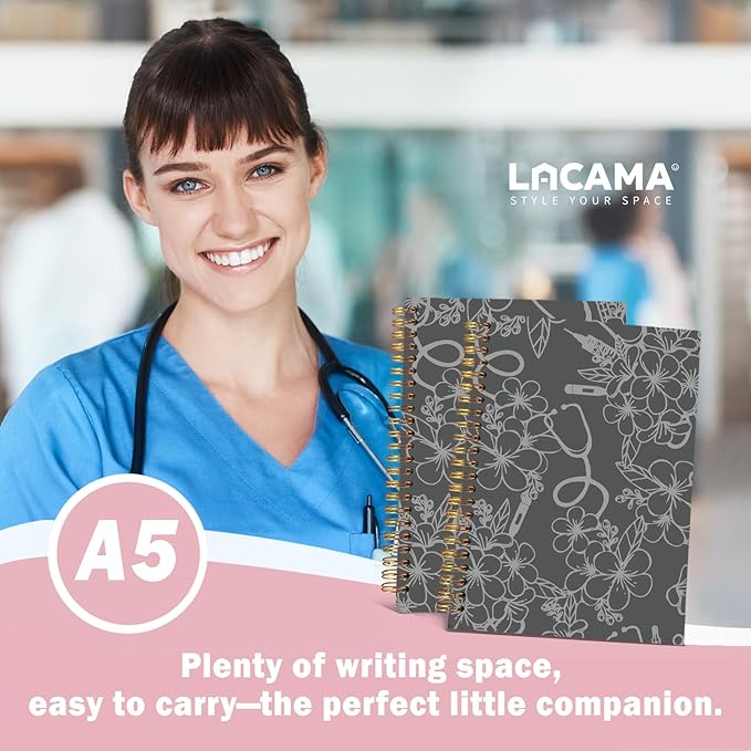 Lacama Nurse Notebook Journal, Nursing School Essentials, Nursing Student Graduation Gifts, Nurse Gifts for Women Nurse Appreciation Gift, Nurses Week Gifts, Stethoscope Flower Spiral Notebook(Gray)