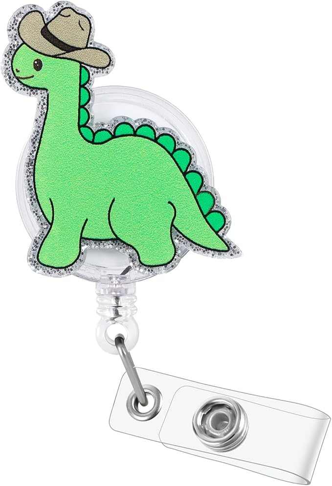 Cowboy Dinosaur Funny Nurse Badge Reel, Cute Retractable ID Card Pediatric Badge Holder, Name Tag Medical Badge Clip for NICU ICU LPN CNA MA OB/GYN RN Nurse Nursing Student Doctor Teacher Workers