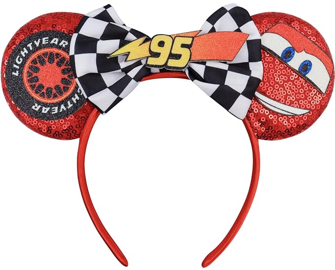 LIHELEI Mouse Ears Headband, Lighting McQueen Car Ear Headbands for Boys Birthday Party - Car Ear Headband