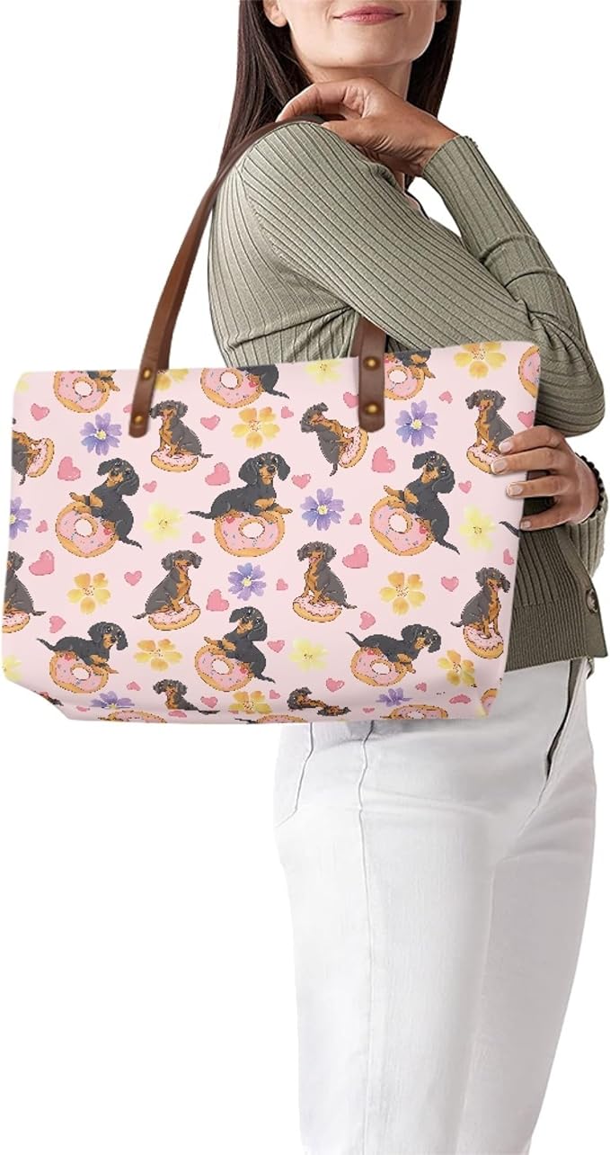 Womens Zip Up Tote Handbag Daisy Print Large Capacity Tote Purse Handbag Big Tote Bag Purse For Work Laptop