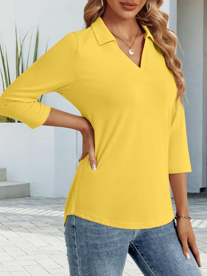 3/4 Length Sleeve Womens Tops Dressy Casual V Neck Polo Shirts Business Work Blouses 2025 Trendy Tunic Top