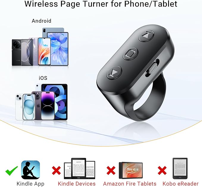 Magnetic Phone Holder for Bed Laying Down with Scrolling Ring Remote Page Turner, Bedside Gooseneck Phone Stand for iPhone Reading, Flexible Mount with Clicker for iPhone/Tiktok/Short Video