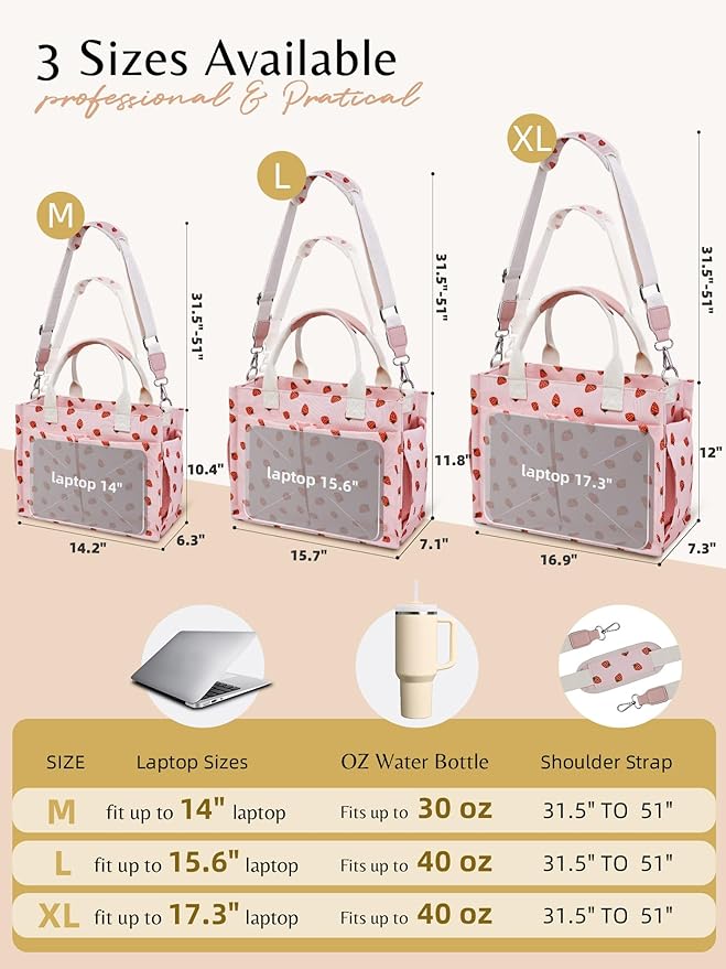 BESBESME Canvas Tote Bag for Women with Zipper & Compartments– Large Work & College Laptop Tote Crossbody Shoulder Bag