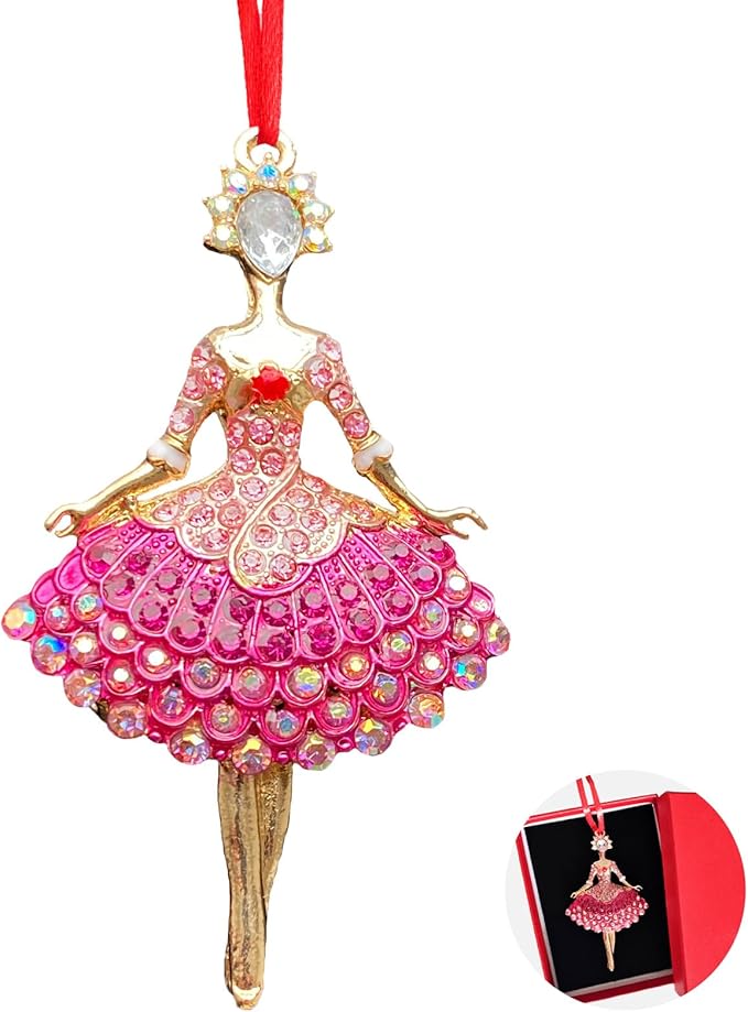 Ushinemi 2024 Pink Ballerina Ornament for Christmas Tree, Sparkles Keepsake Hanging Decor Gift for Kids Girls - A