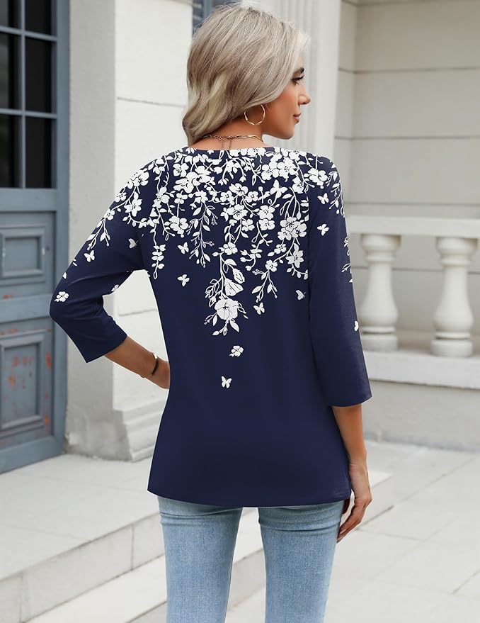 Zeagoo 3/4 Length Sleeve Womens Tops Casual V Neck Shirts Soft Basic Tees Business Work Blouses
