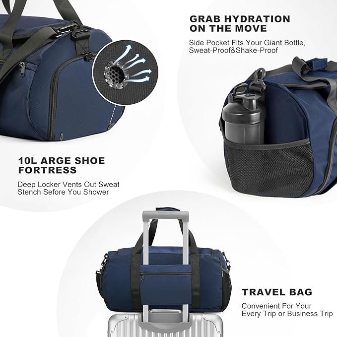 Gym Bag for Men Women With Shoe Compartment & Wet PocketWater Resistant Sports Gym Bag 、shoulder bag、messenger bag Carry On Duffel Bag forWeekend Overnight Traveling (blue)
