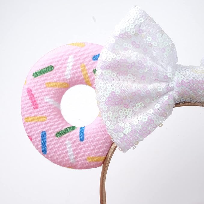 Foeran Mouse Ears Headbands Shiny Bows Mouse Ears Glitter Party Princess Decoration Cosplay Costume for Girls Women (donut pink)