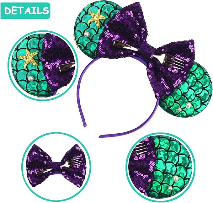 Sequin Mouse Ears Headbands for Women Girls Boys, Glitter Bows Headband for Kids Adults Birthday Party Costume Halloween