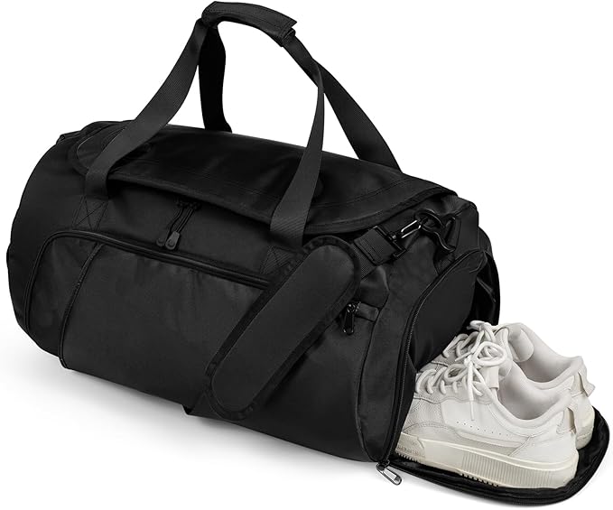 Gym Bag for Men Women With Shoe Compartment & Wet PocketWater Resistant Sports Gym Bag 、shoulder bag、messenger bag Carry On Duffel Bag forWeekend Overnight Traveling (black)