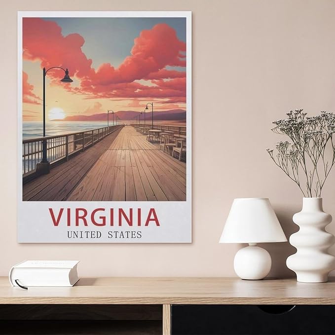 Jigsaw 1000 Pieces，Vintage Travel Poster Virginia USA，DIY Art for Grown Ups Adults（50x70cm）-BB14