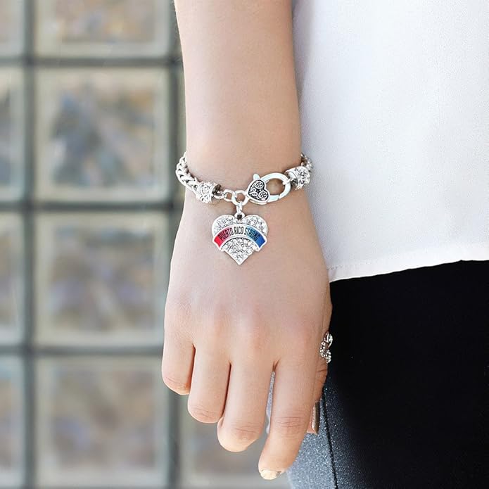 Inspired Silver - Silver Pave Heart Charm Bracelet with Cubic Zirconia Jewelry