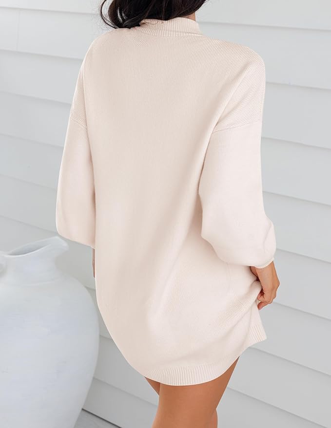 ZESICA Women's 2026 Fall Turtleneck Sweater Dress Oversized Long Lantern Sleeve Casual Knit Pullover Mini Dresses