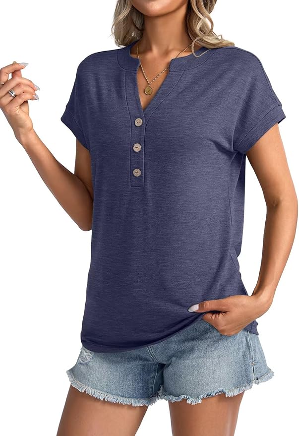 Womens V Neck Cap Sleeve Tops Summer Casual Short Sleeve Shirts Loose Fit Basic Work Tee Trendy Clothes 2025