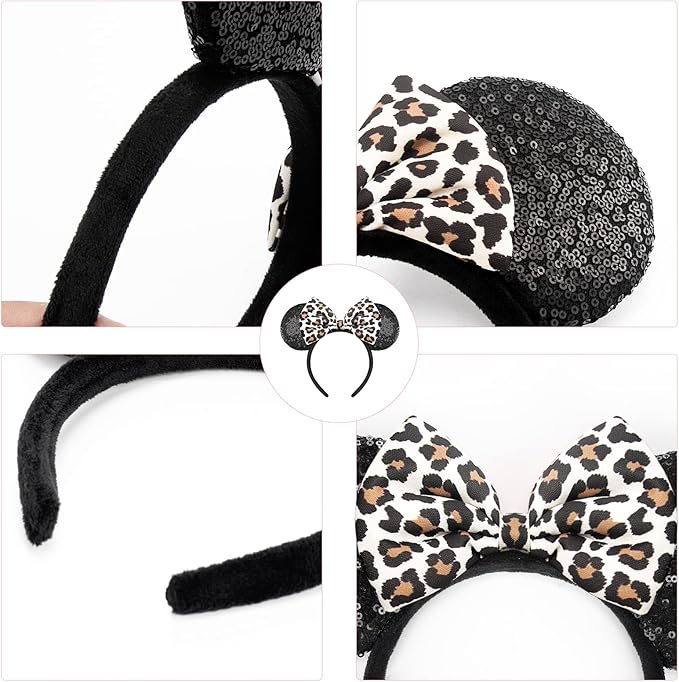 YUNISS 2 PCS Mouse Ears, Shiny Sequin Bow Mouse Ears Headbands for Adult Women Girls Christmas Birthday Party