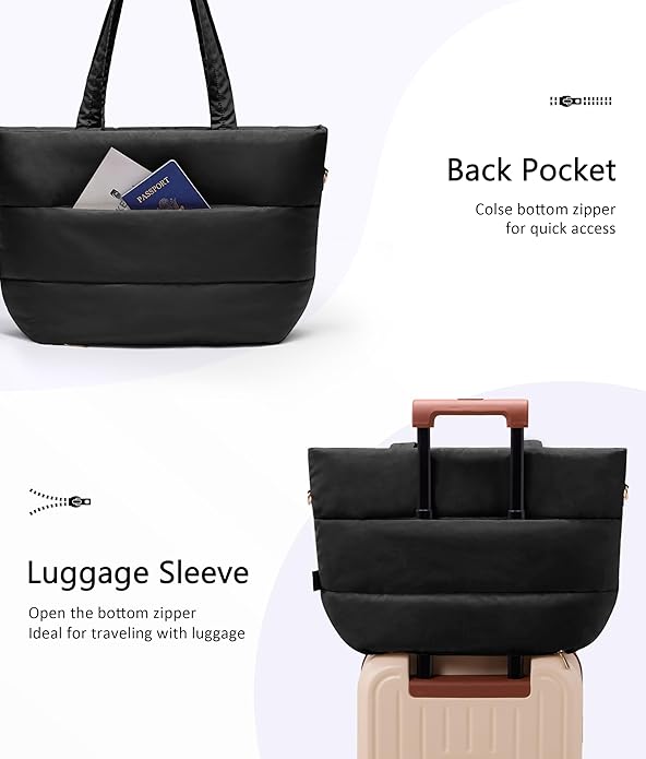 Puffer Tote Bag for Women, Lightweight Puffy Tote with Compartments, Shoulder Bag Crossbody Bags for Women Travel, Work, Gym