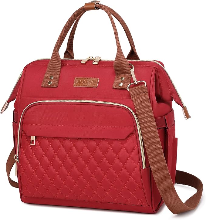 AIJIEKE Lunch Bag for Women, Leakproof & Insulated Work Lunch Box Tote, Reusable Adult Cooler Bag with Water Bottle Side Pocket & Removable Shoulder Strap, Red