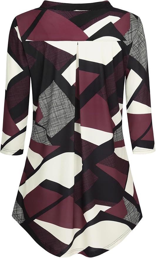BAISHENGGT 3/4 Sleeve Tops for Women Notch V Neck Floral Work Blouses Dressy Casual Loose Fit Going Out Tunic Tops