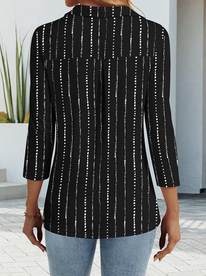 3/4 Length Sleeve Womens Tops Dressy Casual V Neck Polo Shirts Business Work Blouses 2025 Trendy Tunic Top