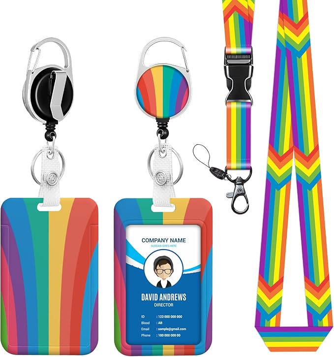 ID Badge Holder with Lanyard Retractable Badge Reel Clip Rainbow LGBT Pride Card Name Tag Lanyard Vertical ID Protector Bage Clips for Nurse Nursing Doctor Teacher Student