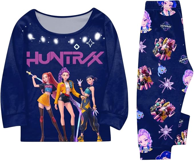 Girls 2 Piece K Pop Singer Outfits Cute Cartoon Graphic Shirts and Pants Casual Tracksuit Fashion Clothing Sets