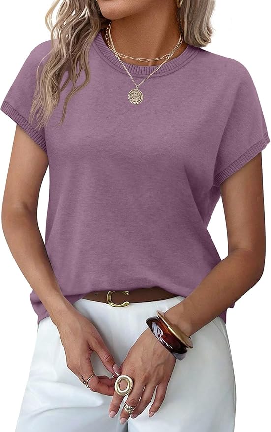 WIHOLL Short Sleeve Sweater for Women Summer Tops Crew Neck Fashion Clothing Tshirts Shirts Travel Outfits Dressy Casual