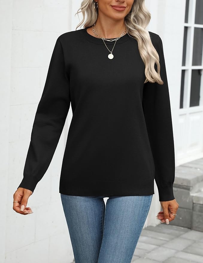 Zeagoo Womens 2026 Fall Sweaters Long Sleeve Tops Classic Crew Neck Pullover Sweaters Loose Dressy Casual Basic Clothes