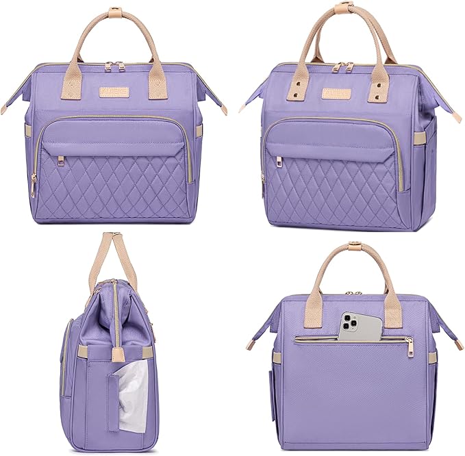 AIJIEKE Lunch Bag for Women, Leakproof & Insulated Work Lunch Box Tote, Reusable Adult Cooler Bag with Water Bottle Side Pocket & Removable Shoulder Strap, Purple