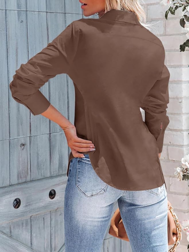 siliteelon Women's Button Down Shirts Long Sleeve Dress Shirts Wrinkle Free Collared Work Office Solid Blouses Corset Tops