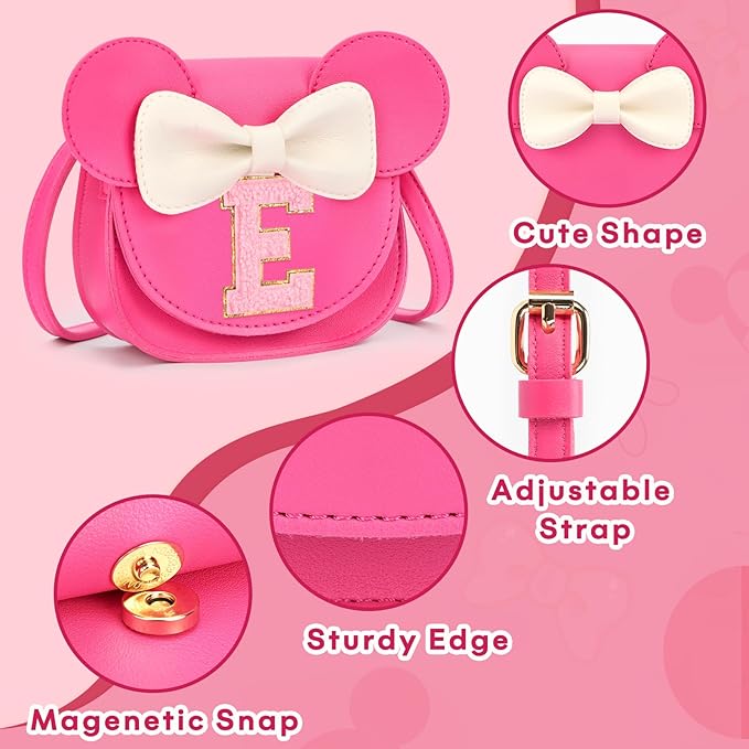 mibasies Toddler Purse Girl Gifts: Girls Birthday Gifts for 3-8 - Toys for Ages 2-4 Girls Mouse Ears Purse, Hot Pink, Letter E