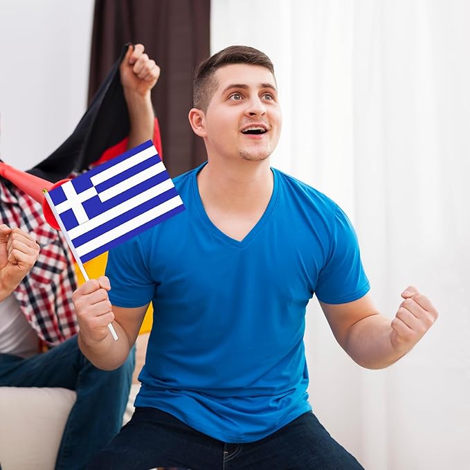 Greece Flag Small Greek Flag 12 Pack Mini Hand Held Greek Flags on Sticks for Party Parades Sports Events Patriotic Holiday Decorations