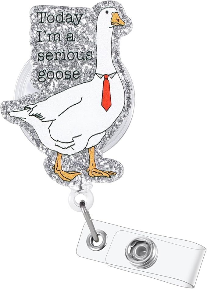Funny Serious Goose Nurse Badge Reel, Fun Office Work Badge Holder Retractable Clip, RN Badge Buddy, Nursing Student LPN CNA MA Nurse Doctor Medical Worker Teacher ID Name Badge Clip Accessories