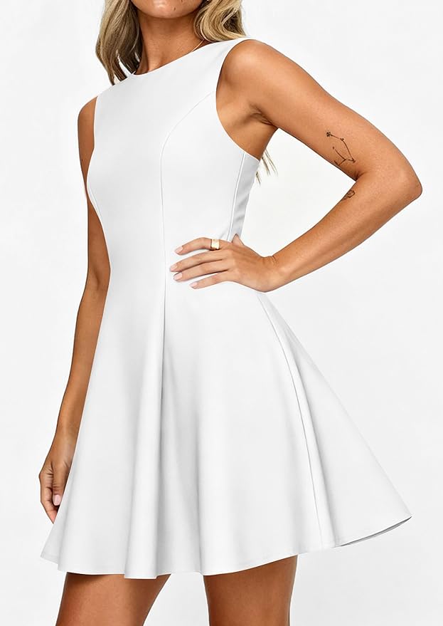 PRETTYGARDEN Summer Dresses for Women 2026 Elegant Sleeveless Boat Neck A Line Spring Formal Cocktail Party Mini Dress