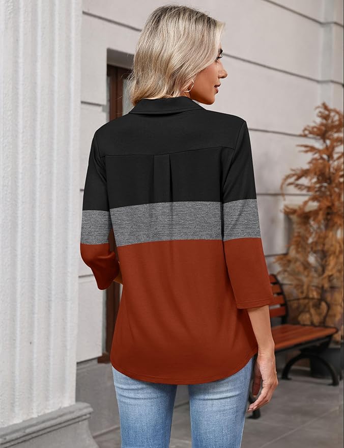 LOMON 3/4 Length Sleeve Womens Tops 2026 Spring Summer Collared Polo Shirts V Neck Casual Basic Polos Tees Shirt