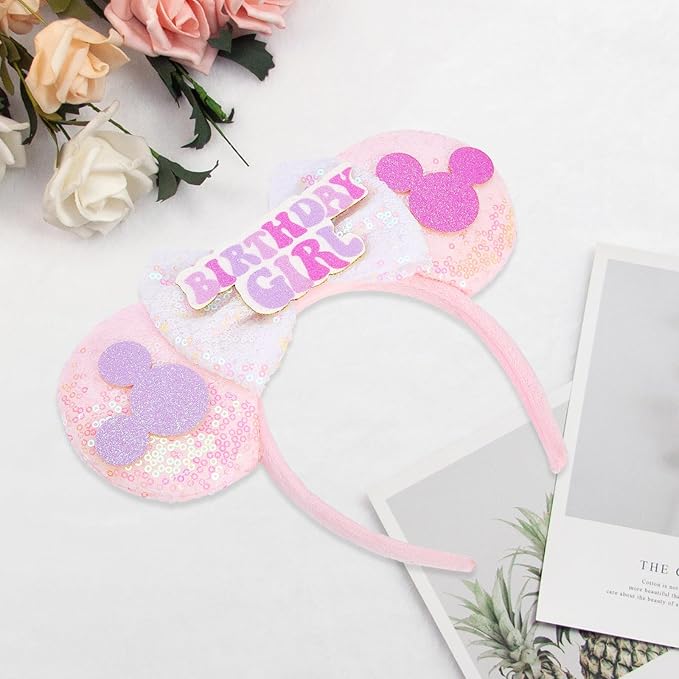 YUNISS Handmade Sparkly Mouse Ears Headband for Adults & Kids | Upgraded Wide Band |Velvet Non-Slip Band, All-Day Comfort