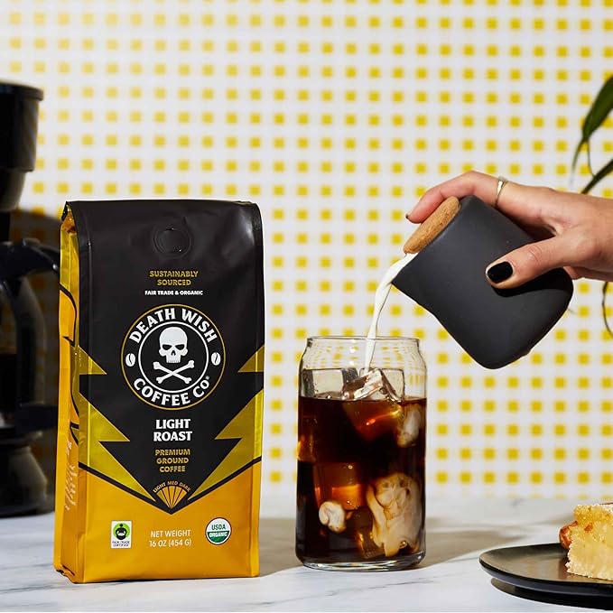 Death Wish Coffee, Organic and Fair Trade, Light Roast Ground Coffee, 16oz