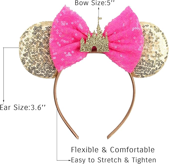 Sequin Mouse Ears Headbands for Women Girls Boys, Glitter Bows Headband for Kids Adults Birthday Party Costume Halloween