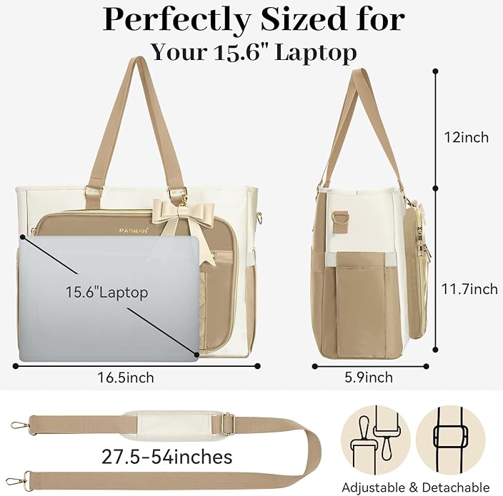 Teacher Tote Bag for Women,Multi-Pocket Laptop & Nurse Work Bag with Cup Holder,Structured Business Briefcase Computer Purse