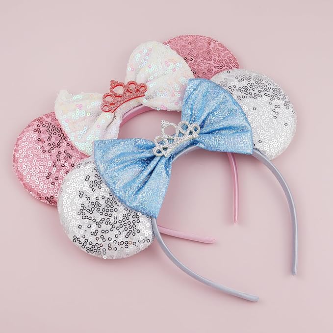 LIHELEI Mouse Ears Headband, Princess Mouse Ears Headbands for Halloween Costume, Princess Party Headwear Hair Accessories -2 pack Silver+Pink