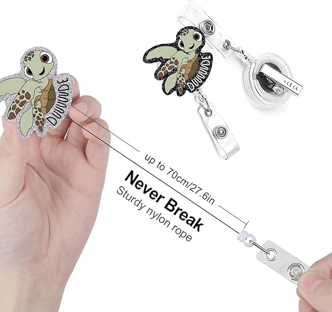 Turtle 2pack Badge Reels Retractable Funny Cute Badge Holder with Badge Reel ID Clip Name Tag Card Tag Card Badge Clip Acrylic Accessories Gifts Nurse
