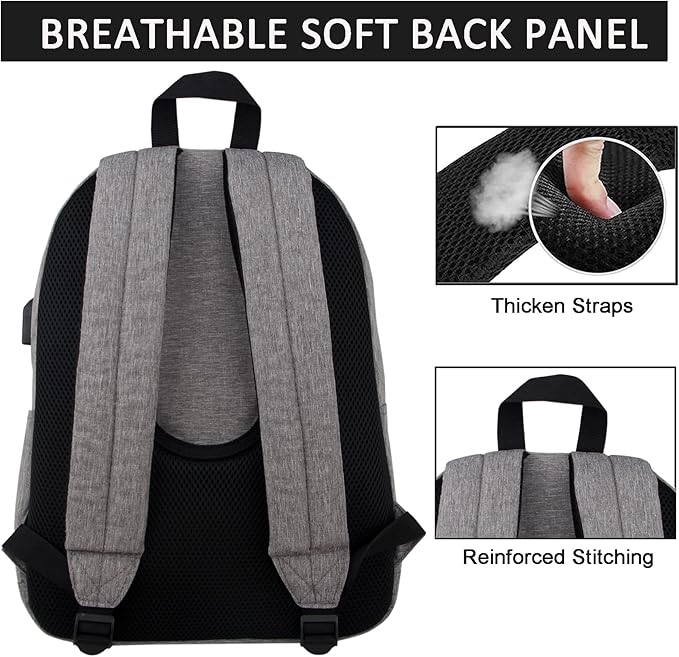 SUPACOOL Casual Laptop Backpack for Men and Women, Backpack for College, USB Charging Port, Lightweight Pack Back(Light grey)