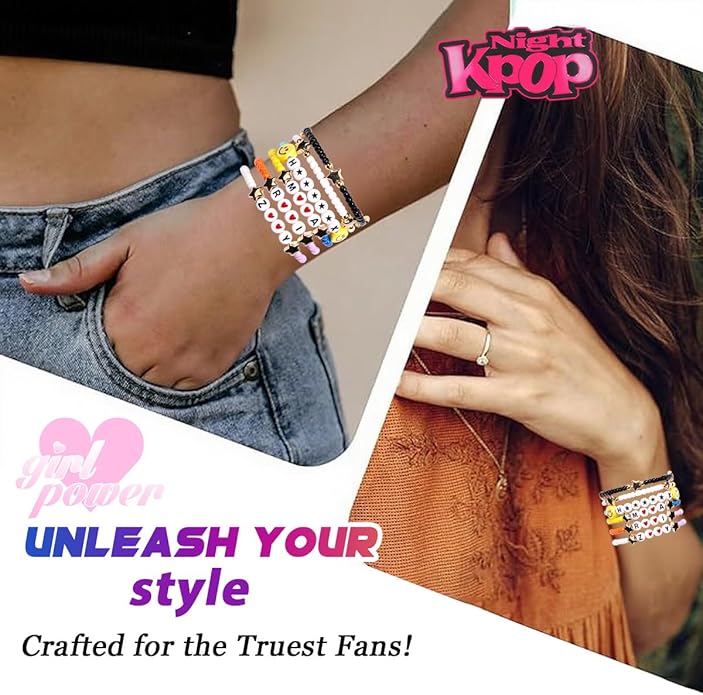 AICase for Korea-Pop Merch Gifts Toys Golden Inspired Bracelets 5 Pcs Stackable Stretch Flower Beaded Bracelets Costume Outfit Merchandise Jewelry Gifts for Fans Christmas Stocking_3110