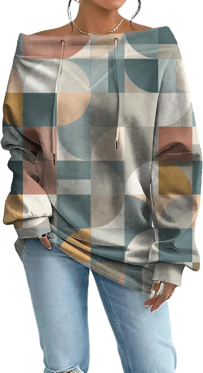 Womens Sweatshirts Floral Print Sexy Off The Shoulder T Shirts Oversized Long Sleeve Pullover Fall Tops