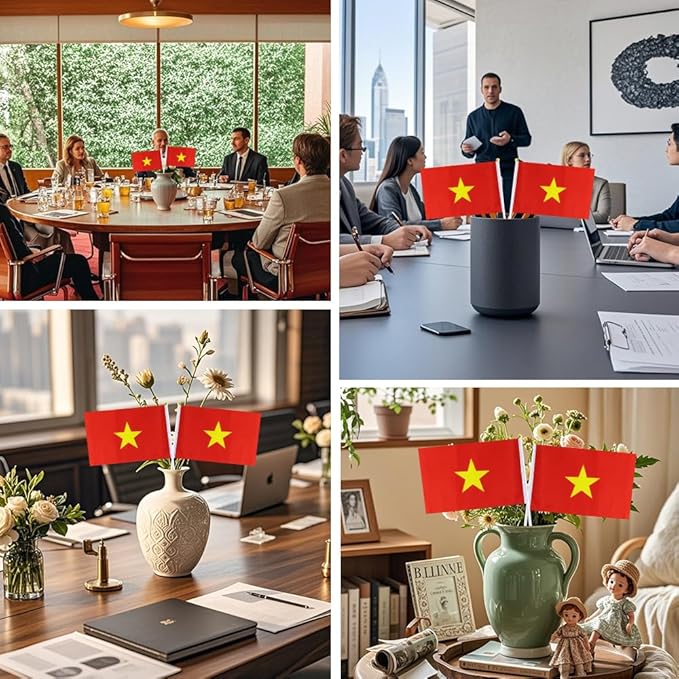 20 Pack Small Vietnam Flags on Stick Mini Handheld Vietnamese Flag for Parades, Independence Day and Patriotic Events 5x8 Inch Durable Weather-Resistant Flags with 12 Inch Sticks(Vietnam)